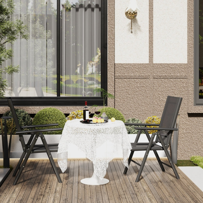 Set of 2 Black Folding Camping Chairs - Aluminium Frame with Breathable Mesh Back and Seat, Garden Armrest Chairs for Outdoor Balcony