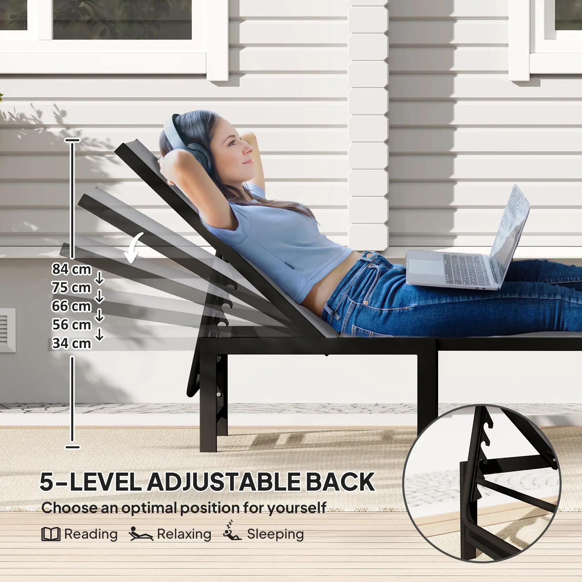 Grey Five Level Reclining Sun Loungers - Set of Two