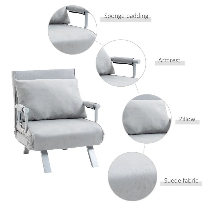 Grey Suedette Adjustable Back Futon Sofa Chair for Stylish Living Room Comfort