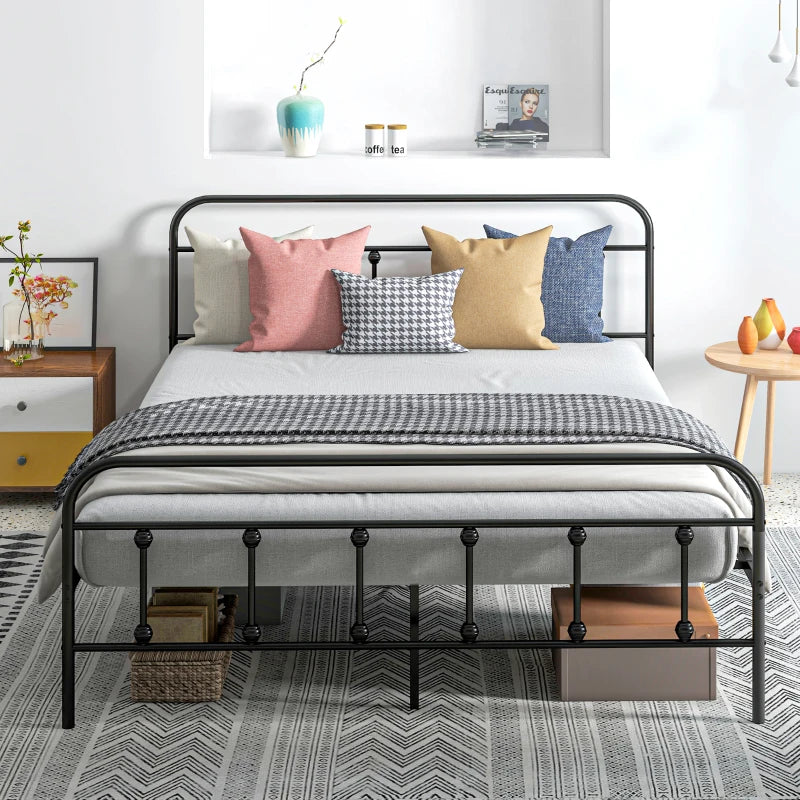 King Size Minimalistic Black Metal Bed Frame - Modern Design, Sturdy Construction, Stylish Bedroom Furniture for Ultimate Comfort