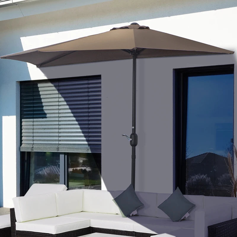 Brown 2.7m Half Balcony Parasol with 5 Steel Ribs