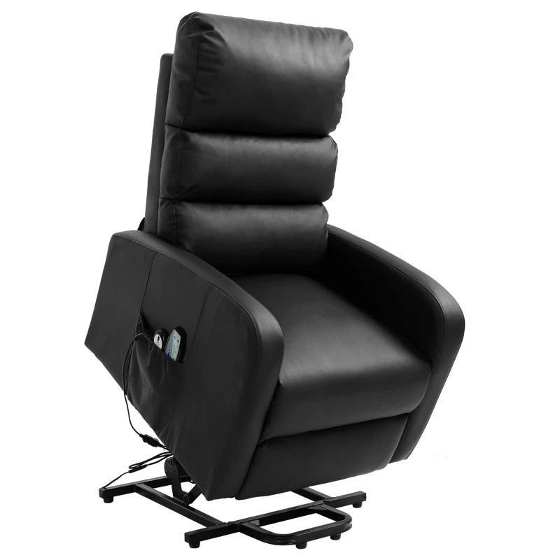 Power Lift Recliner Massage Chair with Heat and Vibration, Heavy Duty Mechanism, Side Pockets, Remote Control, Faux Leather - 73x91x109 cm, Black