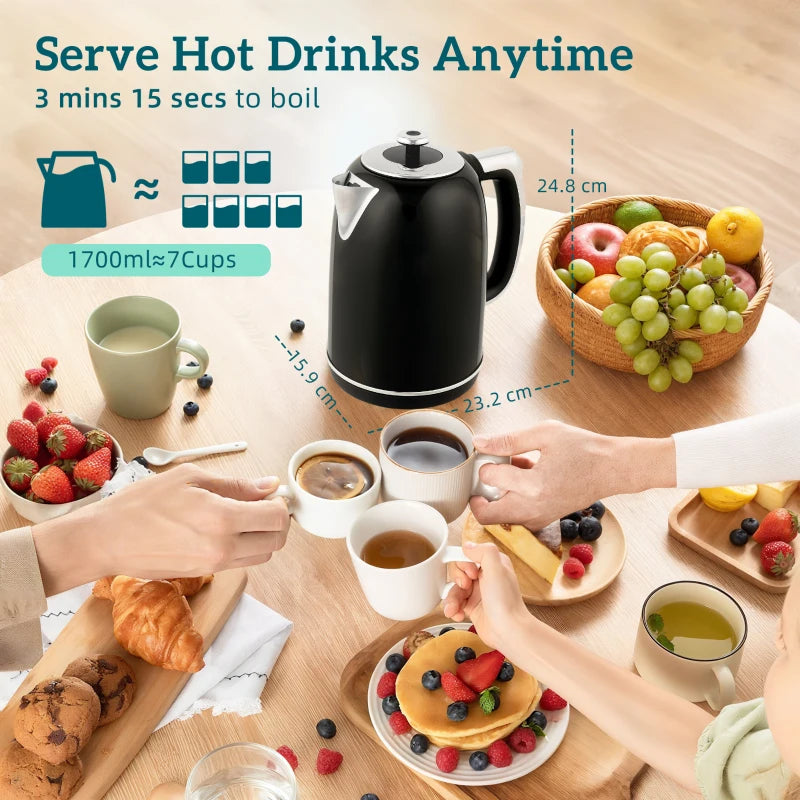 Polished Retro Black Kettle and Toaster Set - Stylish 40-100°C Temperature Control for Modern Kitchens