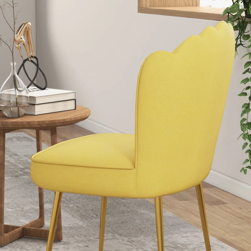 Stylish Yellow Velvet-Feel Shell Accent Chair for Living Room - Modern Home Decor, Comfortable Seating, Unique Design