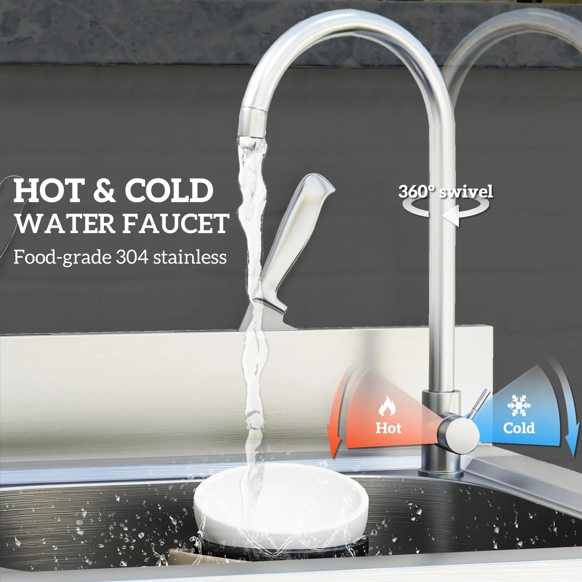 Outdoor Utility Sink - Free Standing Single Bowl Kitchen Sink with Cold and Hot Water Pipe and Storage - for Laundry Garage