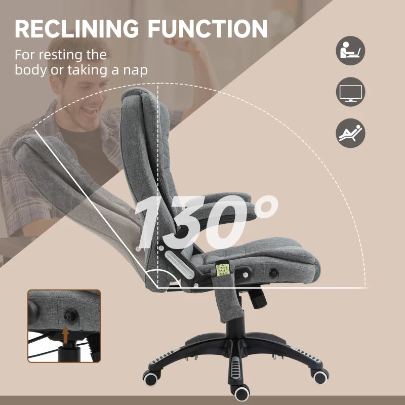 Vinsetto Heated Massage Recliner Chair - 6 Massage Points, 360° Swivel, Linen-Feel Fabric, Grey - Perfect for Office & Home