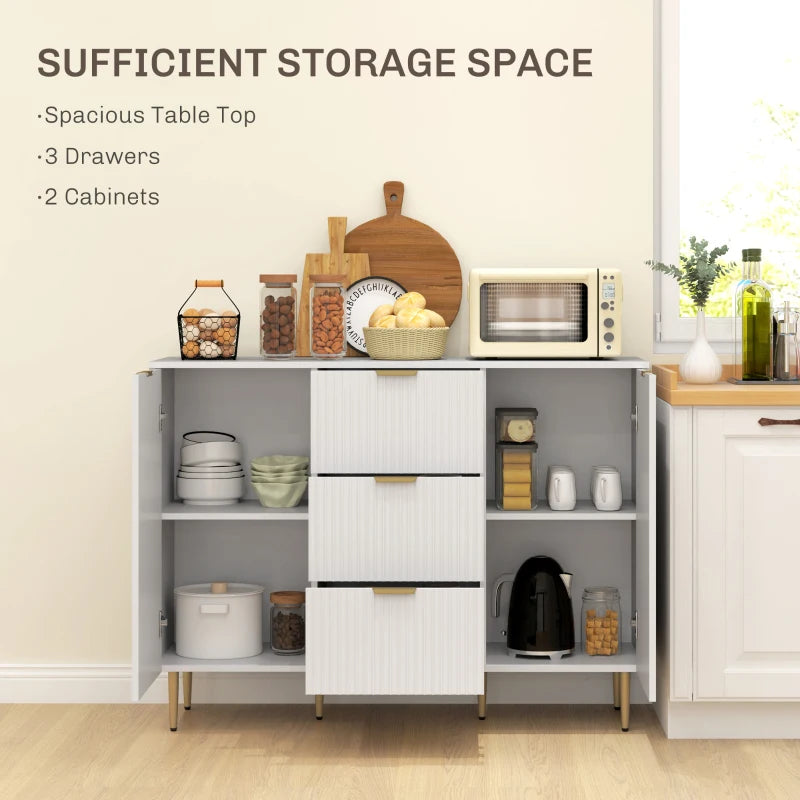 Modern 2-Door White Sideboard with 3 Drawers & Adjustable Shelves - Stylish Storage Solution for Living Room or Dining Room