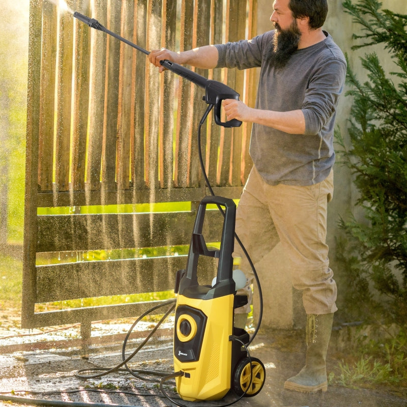1800W High Pressure Washer - 150 Bar, 510 L/h Flow, Portable Jet Wash Cleaner with 6M Hose & Snow Foam Bottle - Yellow