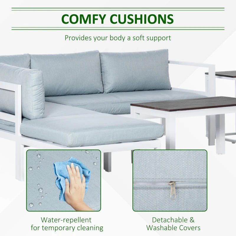 5-Piece Aluminium Framed Sofa With Black Cushions - White