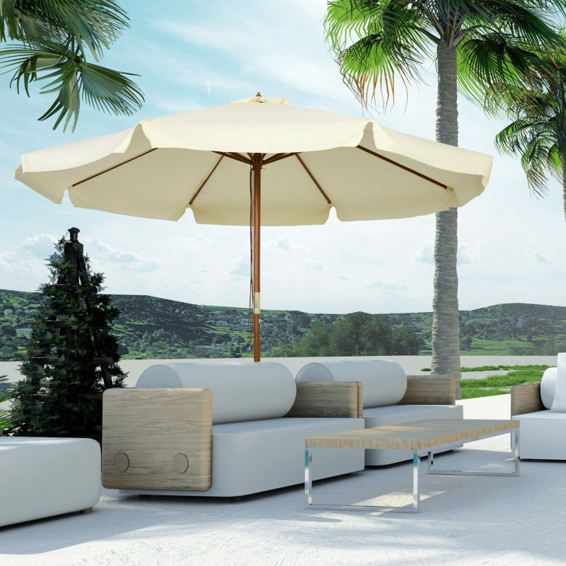 Beige Garden Patio Umbrella with Bamboo Ribs and Ruffles