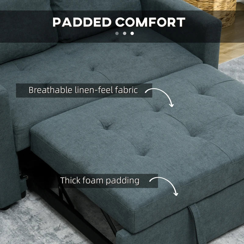 Charcoal Grey Loveseat Sofa Bed with Cushions and Side Pockets for Living Room