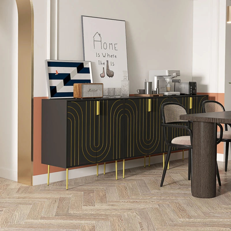Art Deco Inspired Black and Gold Sideboard with Adjustable Shelf - Elegant Storage Solution for Modern Homes