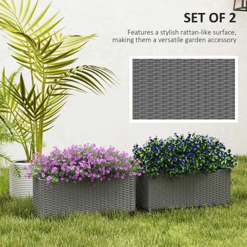 Set of Two Grey Rattan-Effect Planters - Stylish Outdoor Plant Pots - 30cm