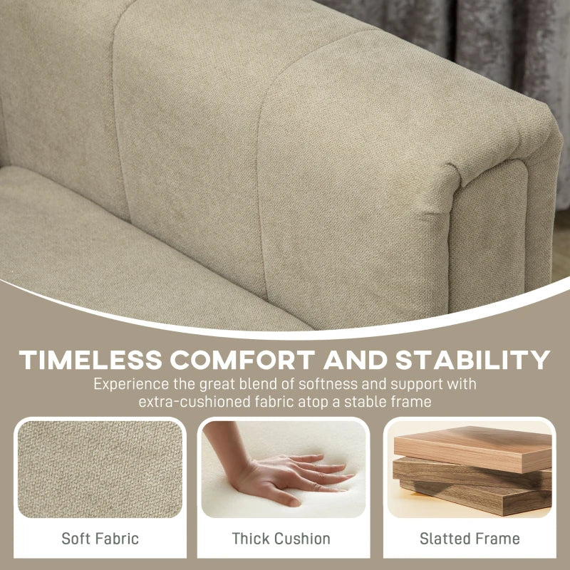 Modern Channel Tufted 3-Seater Fabric Sofa for Living Room, Guest Room, Bedroom or Home Office in Khaki