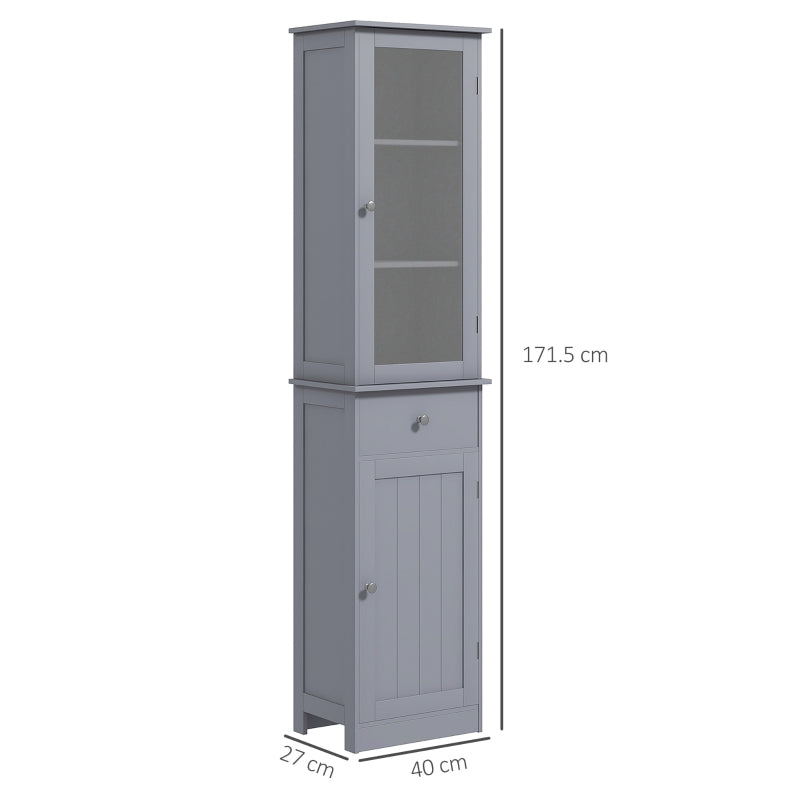 Bathroom Storage Cabinet with 3-Tier Shelf and Drawer Free Standing Slim Organizer Grey