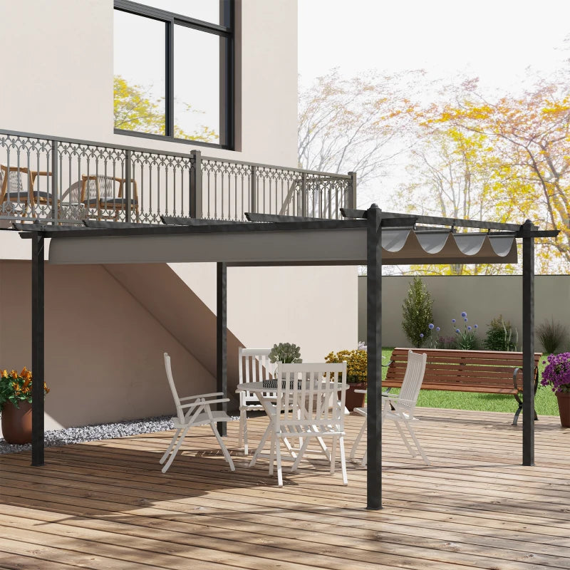 Grey 4m x 3m Aluminium Pergola with Retractable Roof