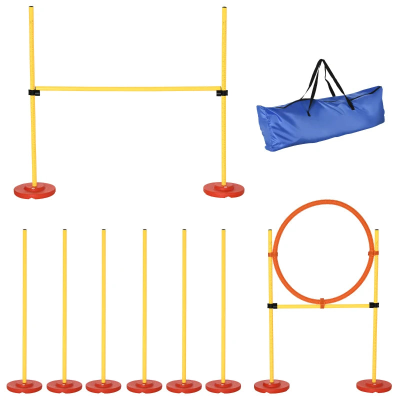 Portable Dog Agility Training Equipment - Adjustable Hurdles, Jumping Ring & Weave Poles for Pet Obstacle Course