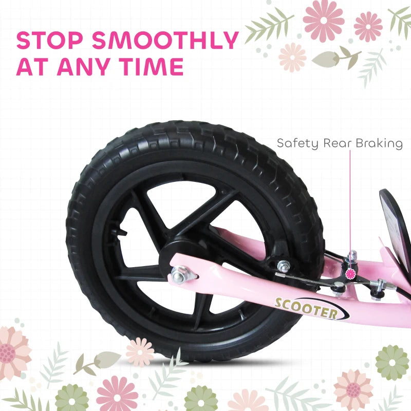 Pink Kids Kick Scooter with 12" EVA Tyres, Big Wheels & Rear Brake - Perfect for Ages 5-12