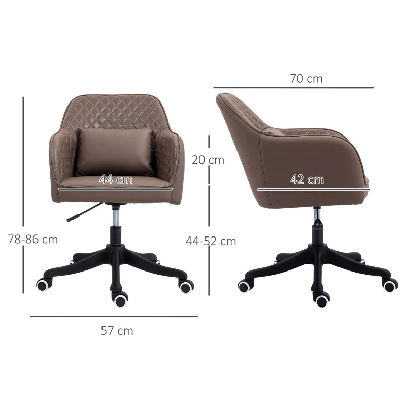 Vinsetto Brown Microfiber Office Chair with Massage Lumbar Pillow, Rolling Wheels - Ideal for Desk, Makeup Vanity & Home Use