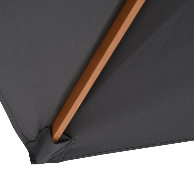 Dark Grey 2x3m Wooden Garden Parasol Umbrella