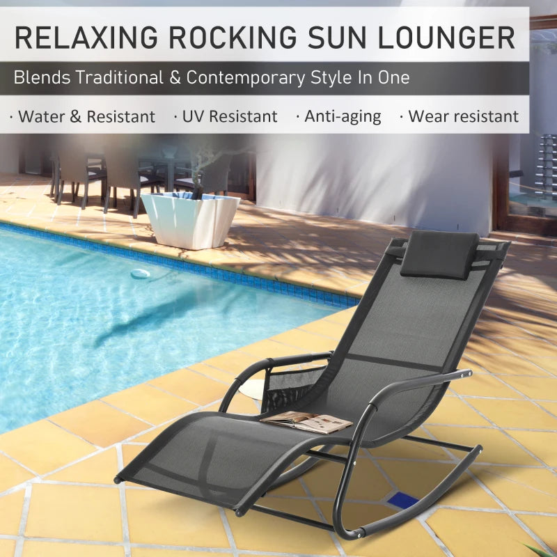 Black Outdoor Rocking Chair Set with Mesh Fabric and Storage Bag