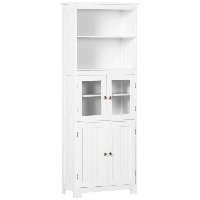 Freestanding Kitchen Storage Cabinet with Adjustable Shelves and Glass Doors for Dining Room
