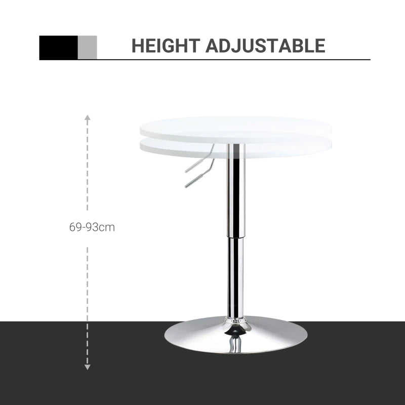 Adjustable Height Round Bistro Table 60cm - Stylish White Metal Frame Swivel Top for Kitchen & Conservatory