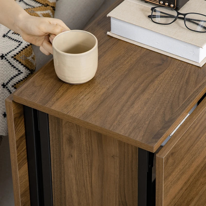 Stylish Six-Person Drop Leaf Dining Table in Brown and Black - Perfect for Small Spaces and Family Gatherings