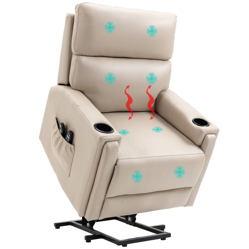 Beige Electric Riser Recliner Chair with Massage and Heat Function for Ultimate Comfort