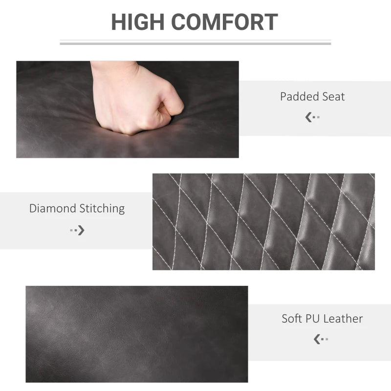 Retro Dining Chair Set of 2 - PU Leather Upholstered Side Chairs for Kitchen & Living Room with Metal Legs in Grey