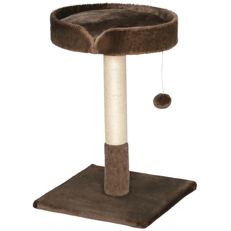 Small Cat Tree for Indoor Cats - Sisal Scratching Post, Kitten Bed, Ball Toy - Brown, 45x45x70 cm