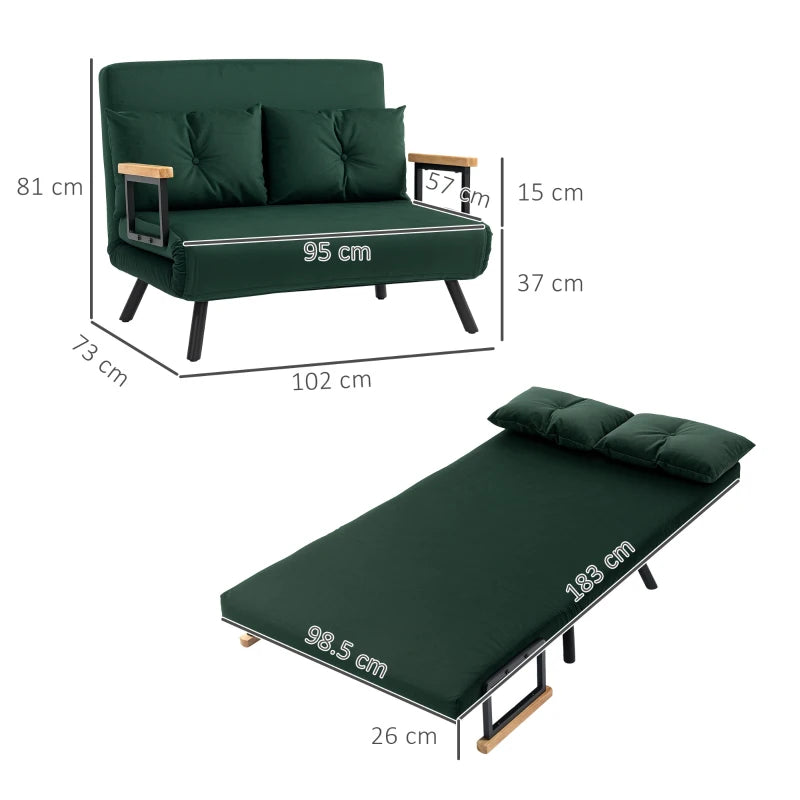 Velvet-Feel Double Sofa Bed with Pillows in Green - Versatile 4-in-1 Design for Comfort and Style