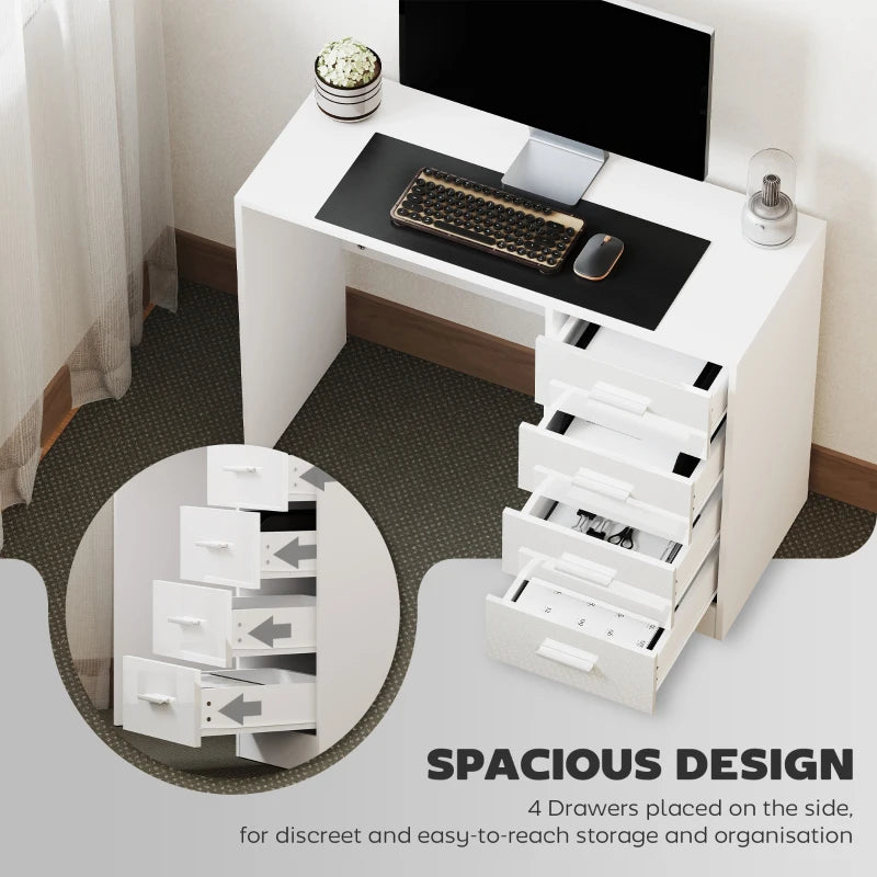 Modern White Computer Desk with Drawers - High Gloss Home Office Writing Workstation & Stylish Dressing Table