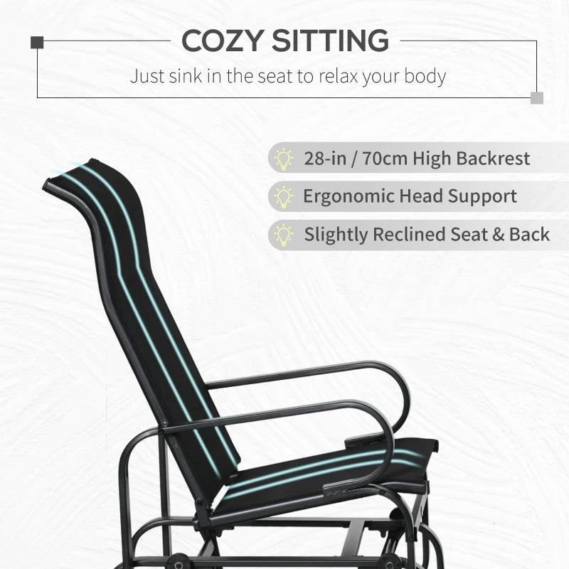Black Outdoor Gliding Rocking Chair - Sturdy Metal Frame Garden Swing