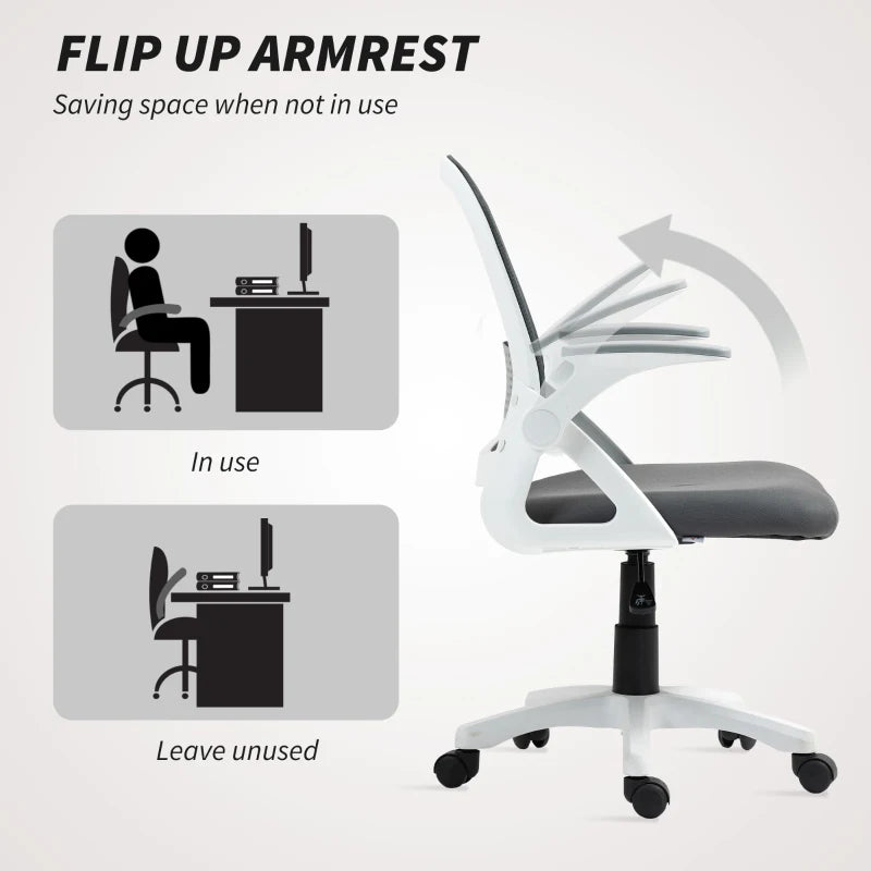 Ergonomic Grey Mesh Office Chair with Lumbar Support, Swivel Design & Flip-Up Armrests for Home/Office Comfort