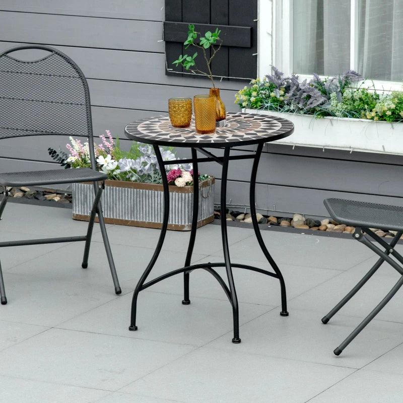 60cm Black Mosaic Outdoor Patio Table - Round Garden Table for Outdoor Use