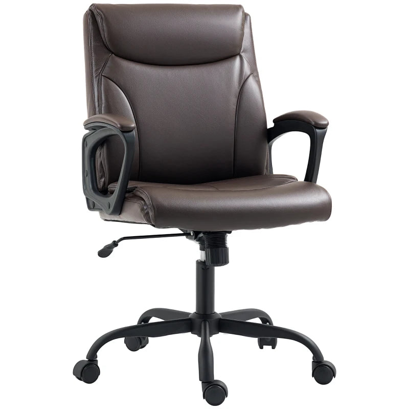 Executive Faux Leather Office Chair - Height Adjustable, Swivel Wheels, Tilt Function - Brown Desk Chair for Home Office & Study