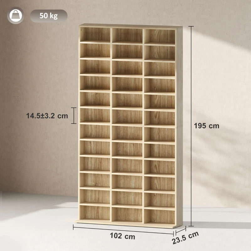 Adjustable CD Storage Unit with Oak Tone Finish, 102 x 195 cm - Perfect for Organizing Your Music Collection
