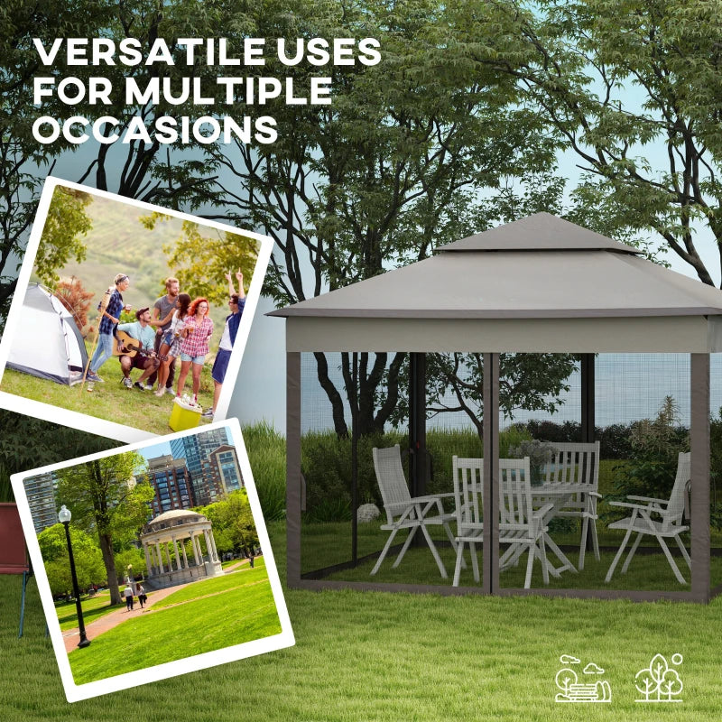 Metal Gazebo with Curtains - Brown/Grey, 3.25x3.25m