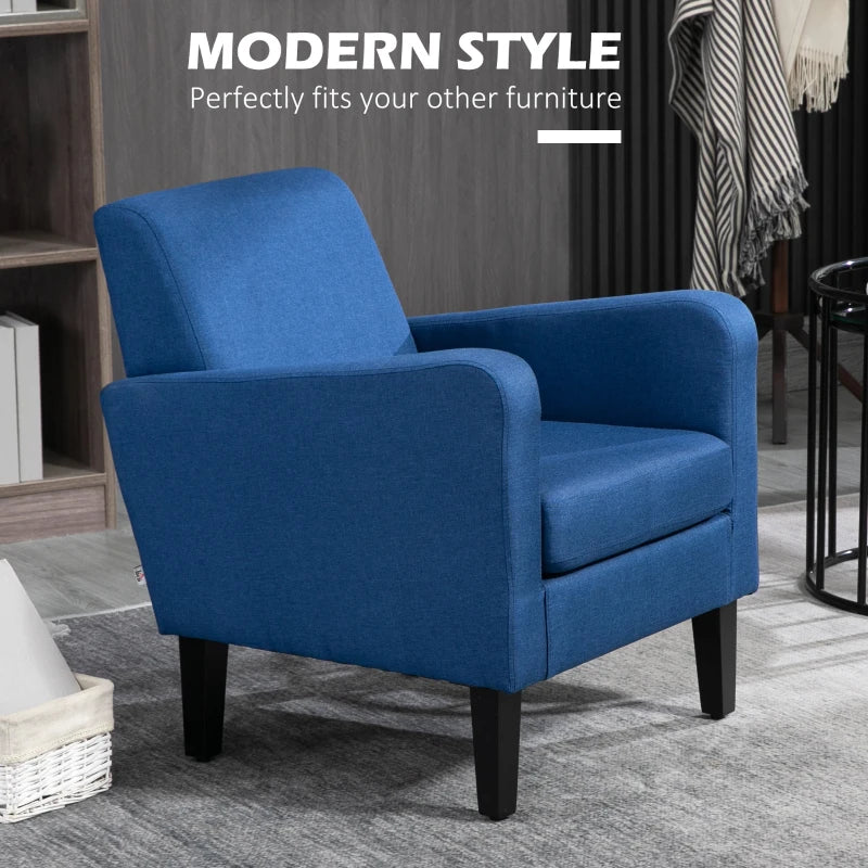 Linen-Look Boxy Armchair in Blue for Stylish Living Room Decor