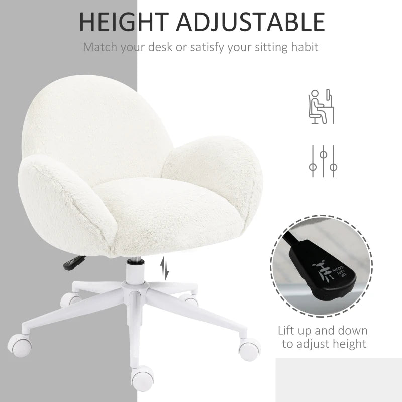 Cute Fluffy Makeup Vanity Chair with Rolling Wheels - Cream White Desk Chair for Bedroom & Living Room Decor