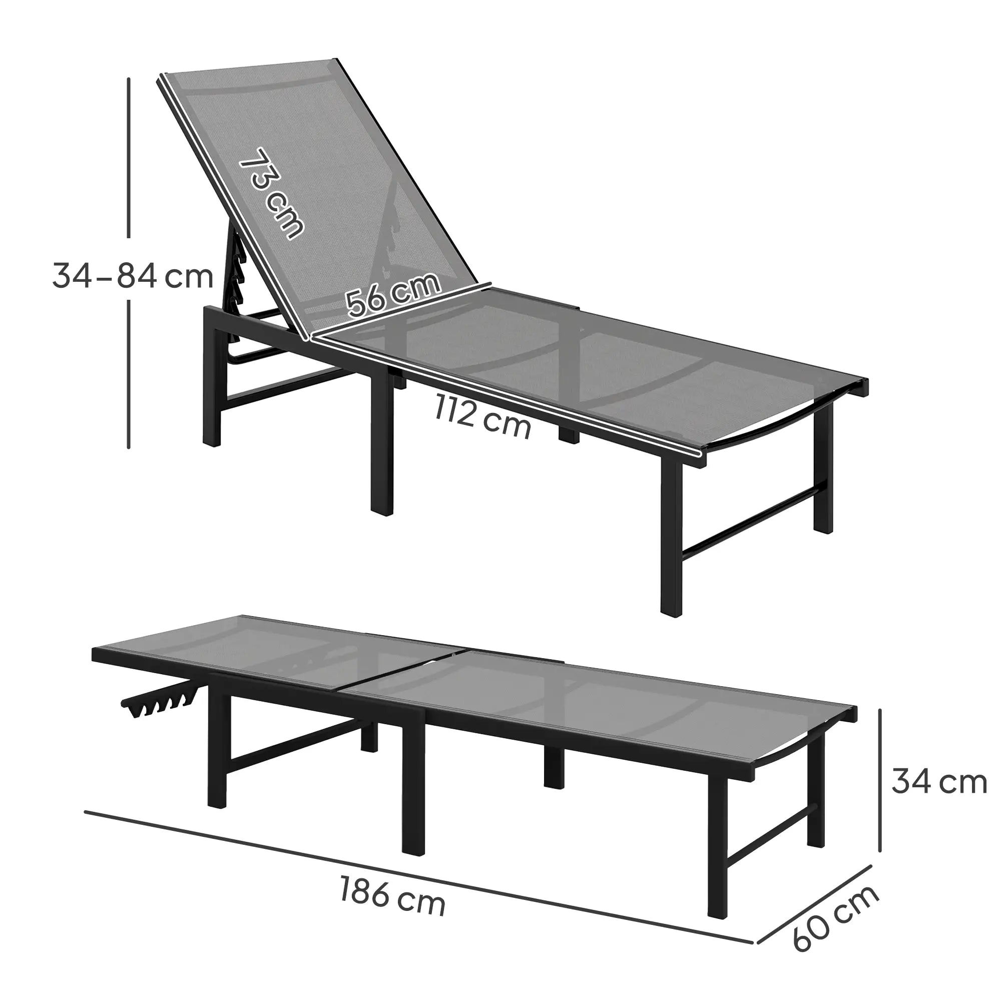 Grey Five Level Reclining Sun Loungers - Set of Two