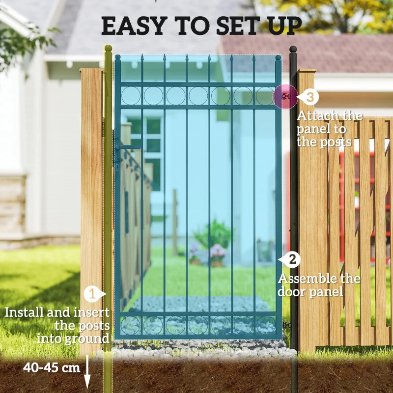 Galvanised Steel Garden Gate with Lock, Keys & Handle - Black Outdoor Security Barrier 105x204 cm