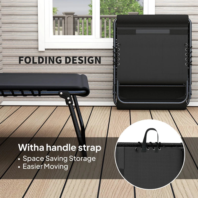 Folding Sun Loungers Set of 2 - Black Recliner Garden Chairs with Quick Drying Pad, Headrest & Side Pocket for Beach & Pool