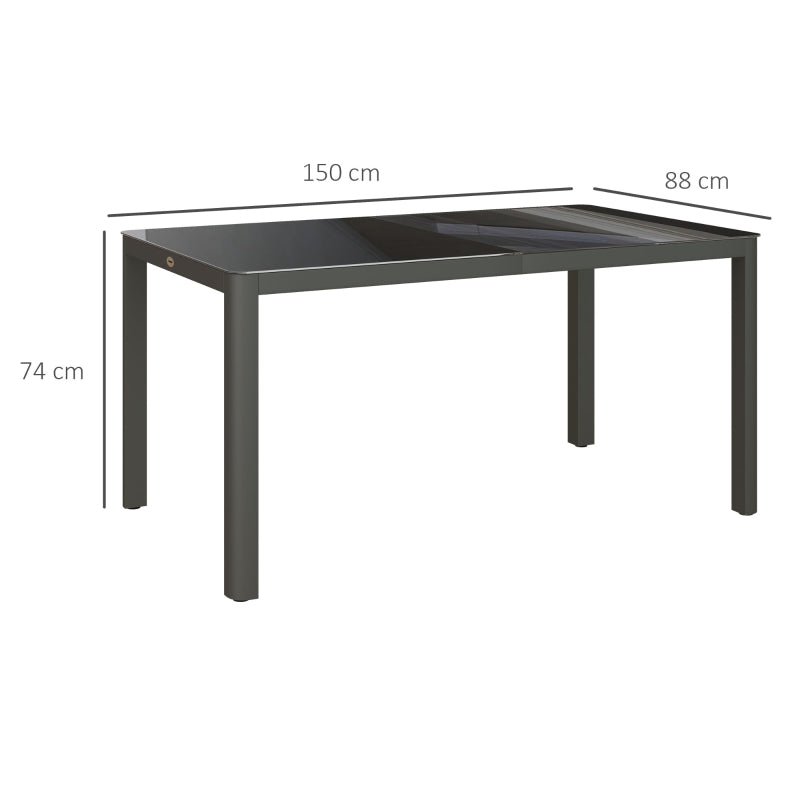 Grey Aluminium Glass Table - 150cm x 88cm