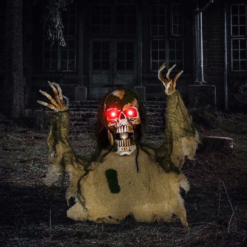 Halloween Animated Skeleton with LED Eyes - Scary Half-Body Decoration, Battery Operated Indoor Party Prop