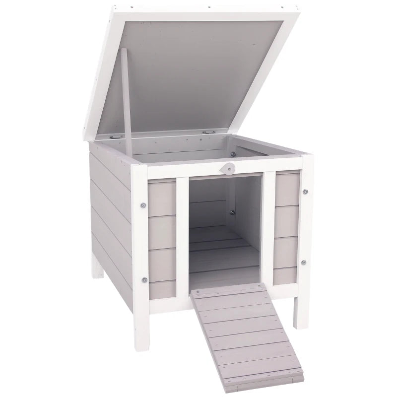 Wooden Rabbit Hutch Outdoor - Guinea Pig & Bunny Cage with Openable Roof, Cat House, Small Animal House, 51x42x43cm, Grey
