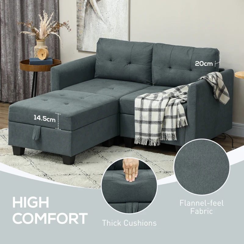 Dark Grey 'L' Shape Modular Storage Sofa for Stylish Living Room Organisation