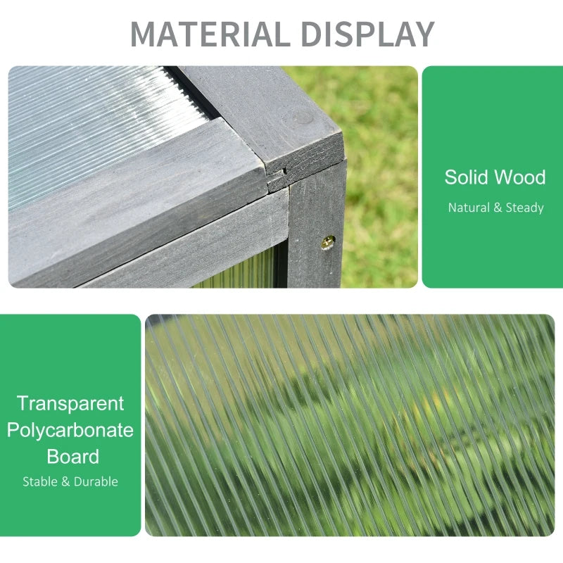 Grey Small Polycarbonate Plant Cold Frame, Openable Top Cover, 100x65x40cm