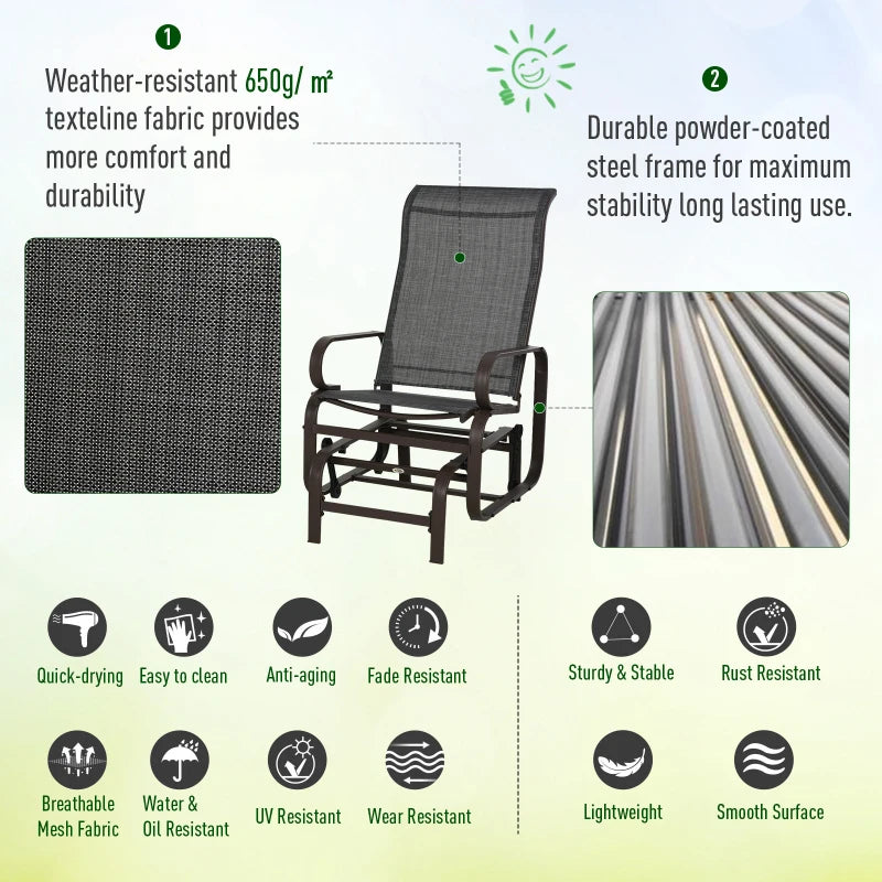 Brown 3-Piece Metal Frame Gliding Chair Set with Glass Top Coffee Table